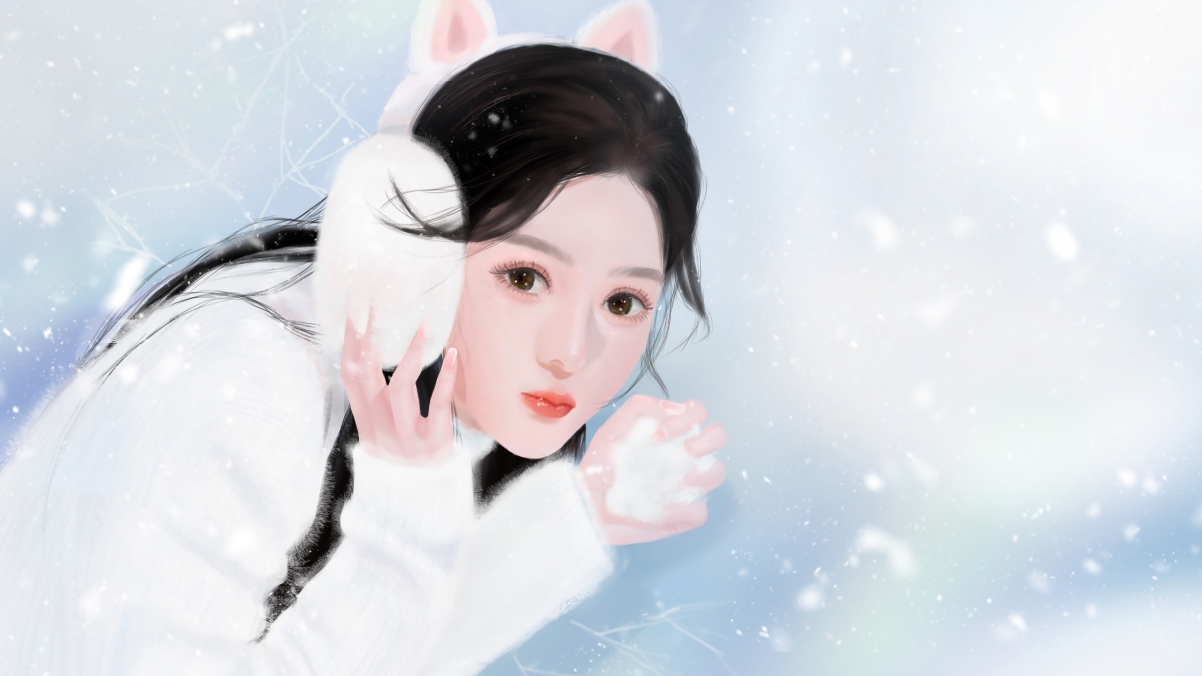 彼岸图网会员原创 冬天可爱女孩 毛衣 耳套 雪地4k动漫壁纸