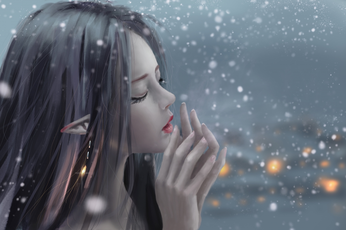 雪 女孩唯美插画4k高清动漫壁纸