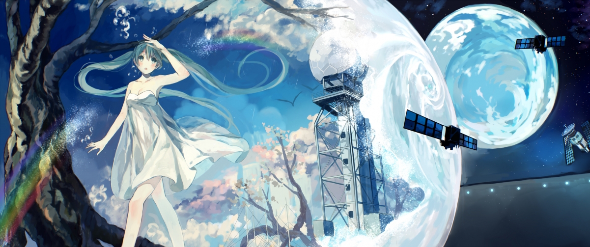 VOCALOID初音未来 星球 星空 太空3440x1440动漫壁纸