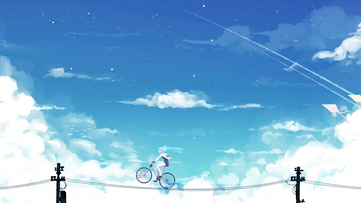 初音未来miku 天空 电线 单车4k动漫壁纸3840x2160