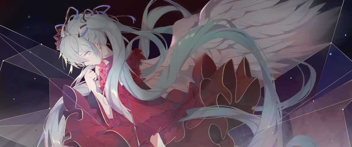 初音未来 红色裙子3440x1440动漫壁纸