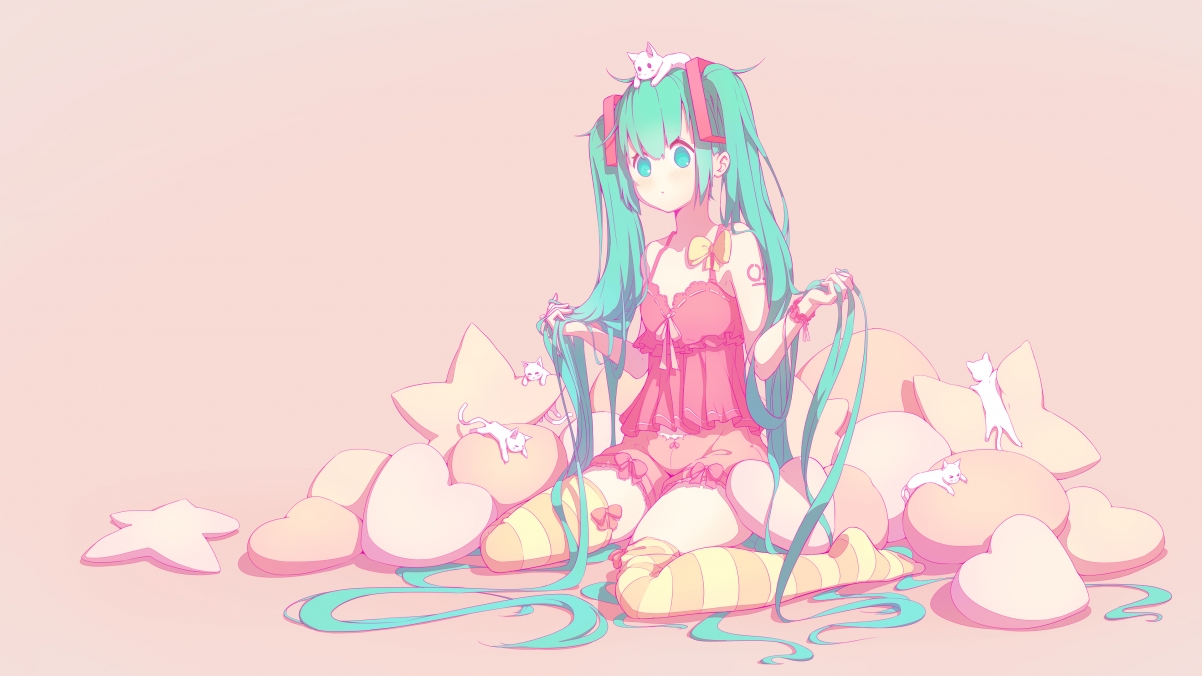 初音未来和小猫一起4k动漫壁纸3840x2160