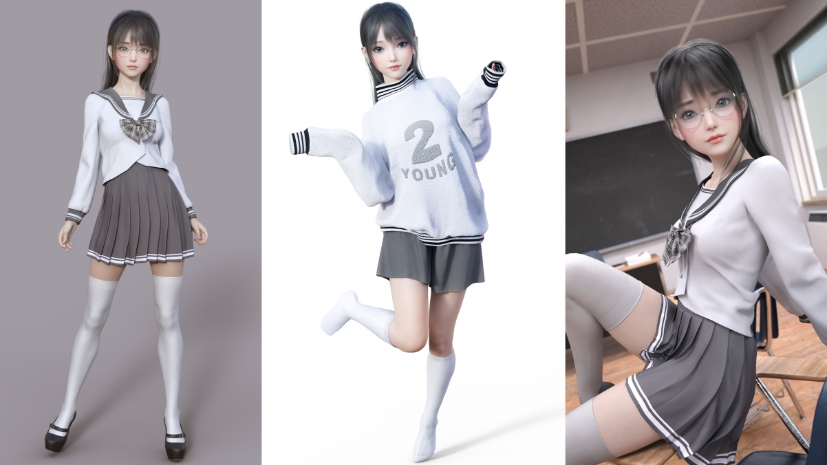 jk制服 可爱3d美少女拼图4k壁纸