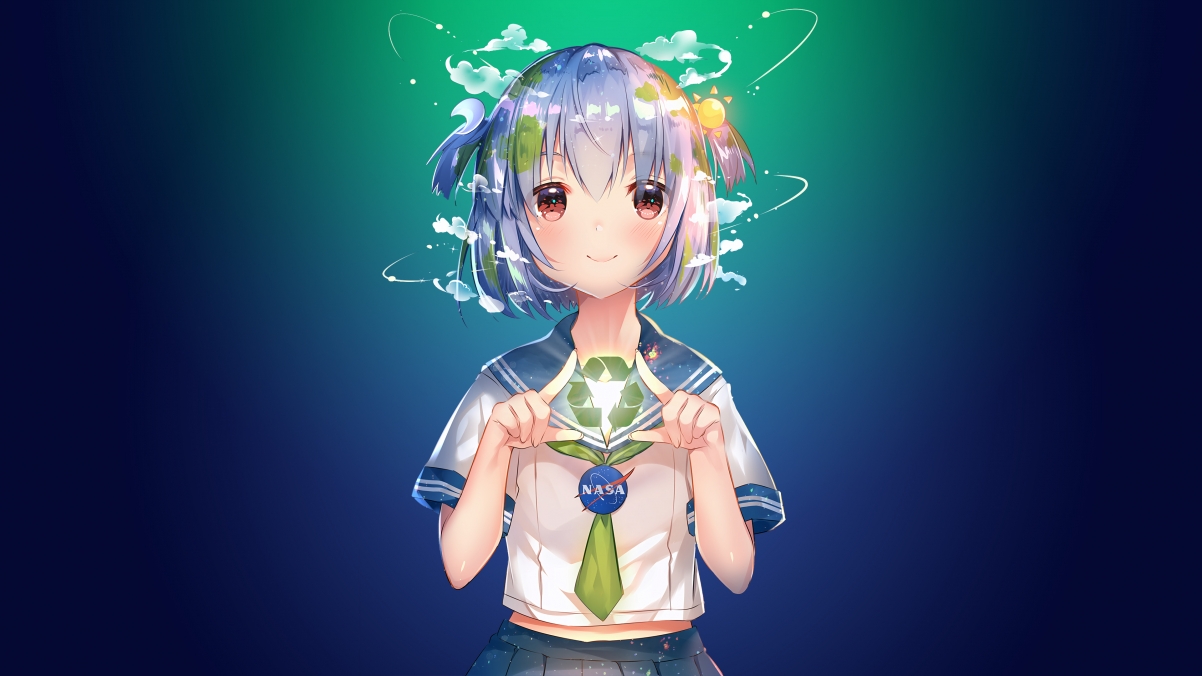 Earth-Chan 校服可爱女生4k动漫壁纸