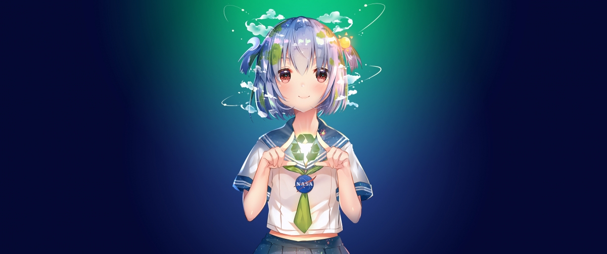 Earth-Chan 可爱女生校服3440x1440带鱼屏壁纸