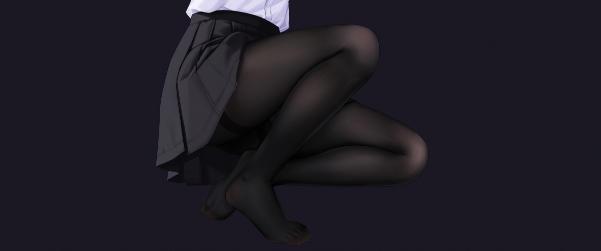 制服 黑色迷你裙 黑色裤袜美腿 动漫美女3440x1440带鱼屏壁纸