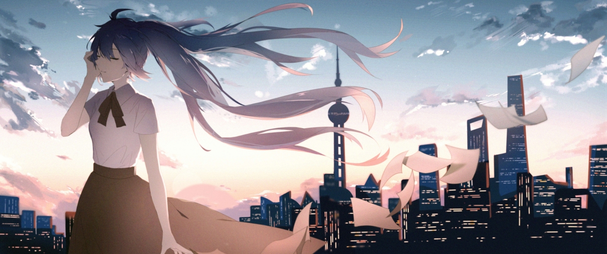 初音少女带鱼屏动漫壁纸3440x1440