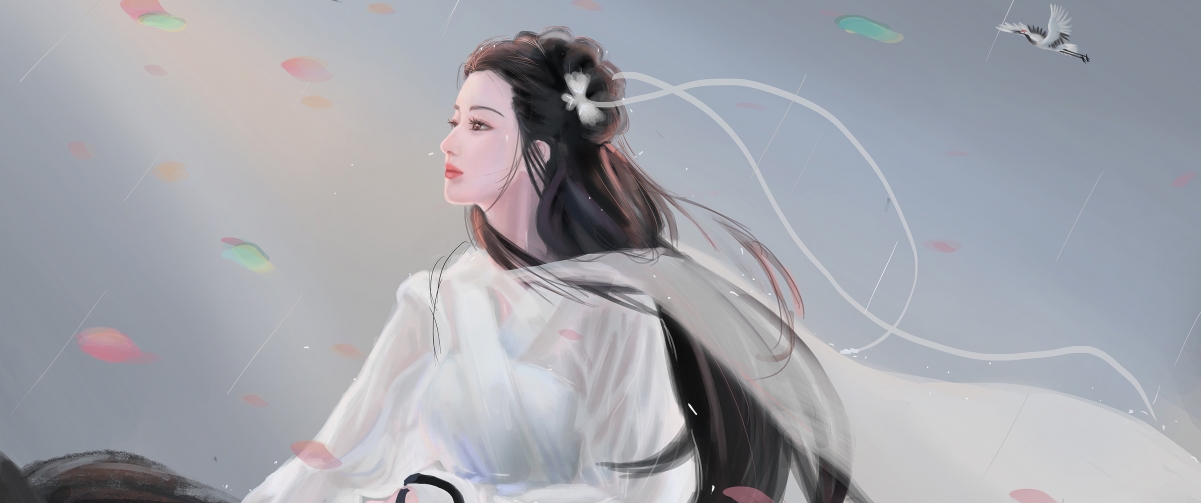 巴图BaTu 原创 古风白衣女孩唯美3440x1440带鱼屏壁纸