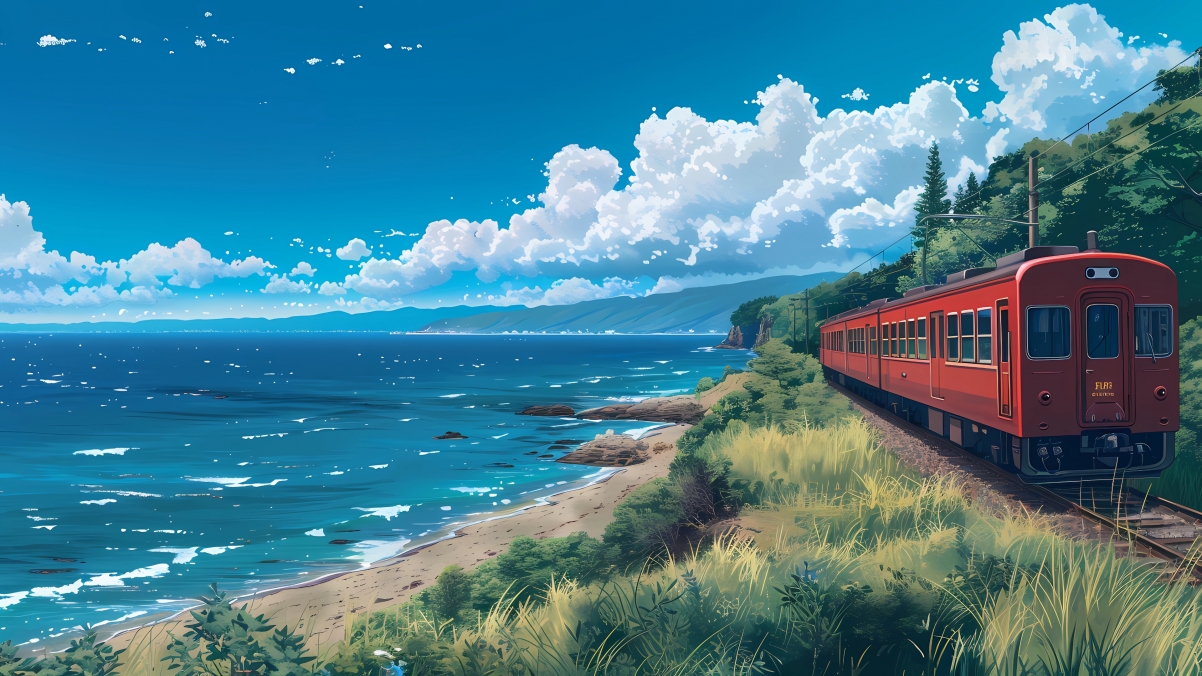 海边 火车 列车 4k风景壁纸3840x2160